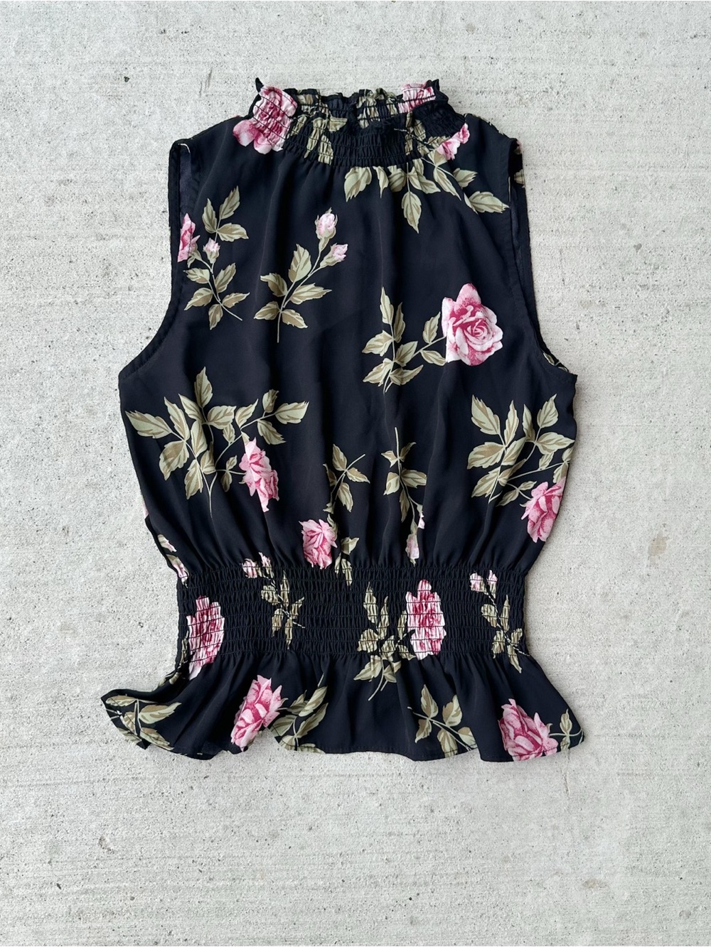 REVAMPED Floral High-Neck Smocked Peplum Tank Top